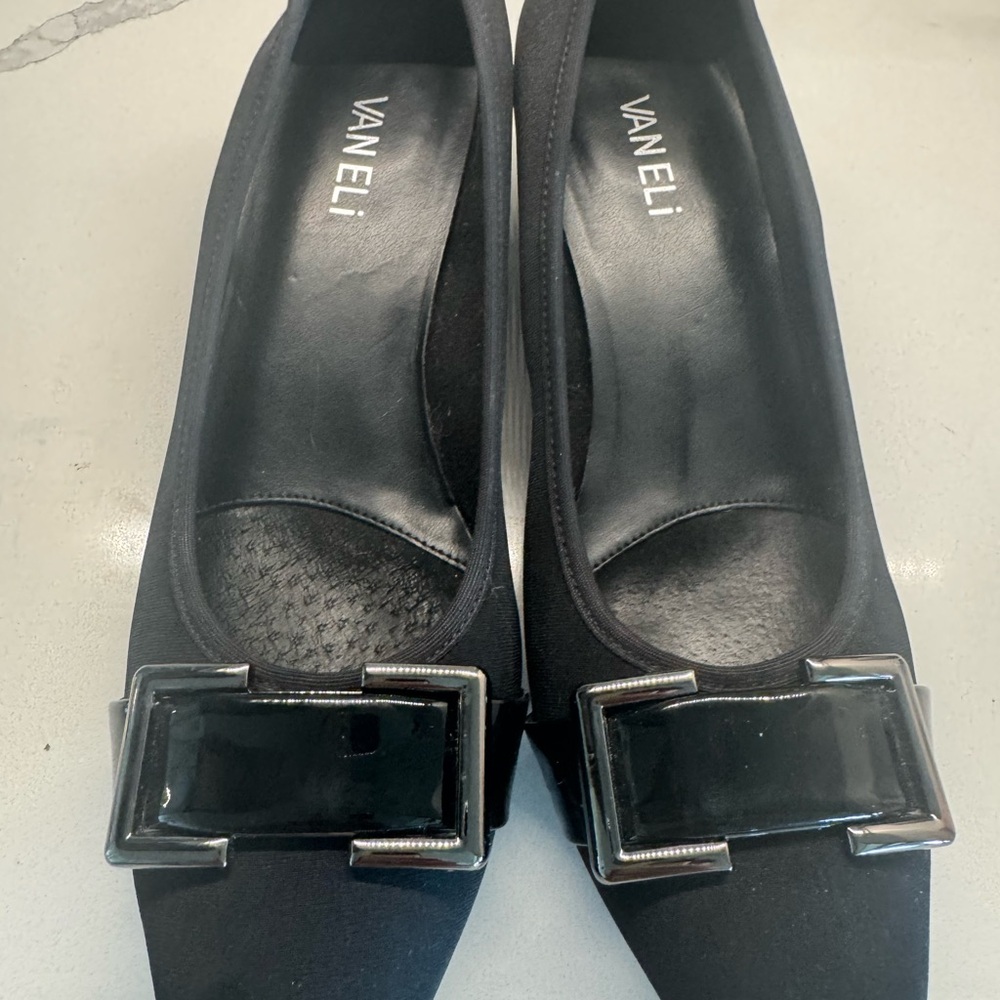 Vaneli Black Flats with Chic Buckle